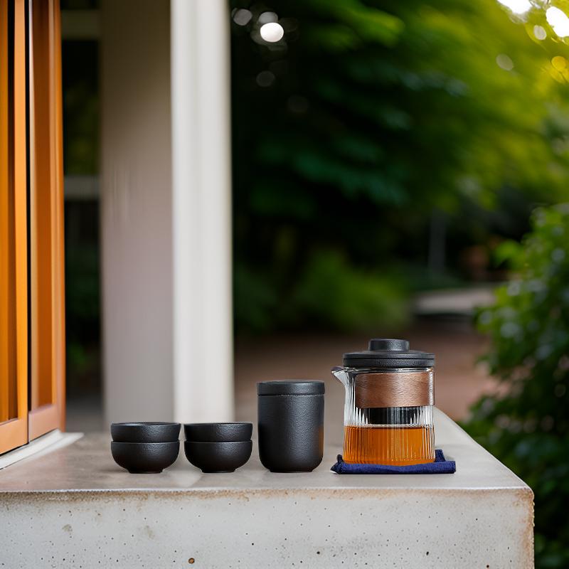 [SALE]"Wood Talk" Handmade Black Pottery Easy Brew Outdoor Teaset With Protective Case-TeaTsy Official Website