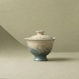 Lake Veil Classic Gaiwan showing the hand-thrown form and layered glaze detail &mdash; Jingdezhen stoneware