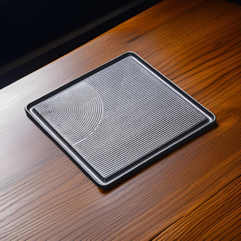 [SALE]"Karesansui" - Handmade Japanese Style Black Pottery Tea Tray