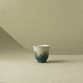 Lake Veil Straight Sided Tea Cup showing the hand-brushed blue-green kiln-change gradient glaze