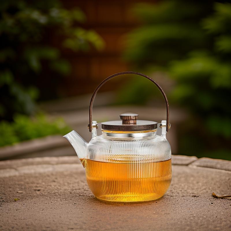 "Serendipity" - High-grade Borosilicate Glass Teapot with Wooden Overhead