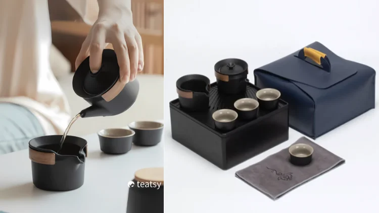 "Karesansui" Black Pottery Pottery Tea Set