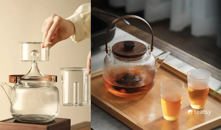 "Serendipity" - High-grade Borosilicate Glass Teapot with Wooden Overhead