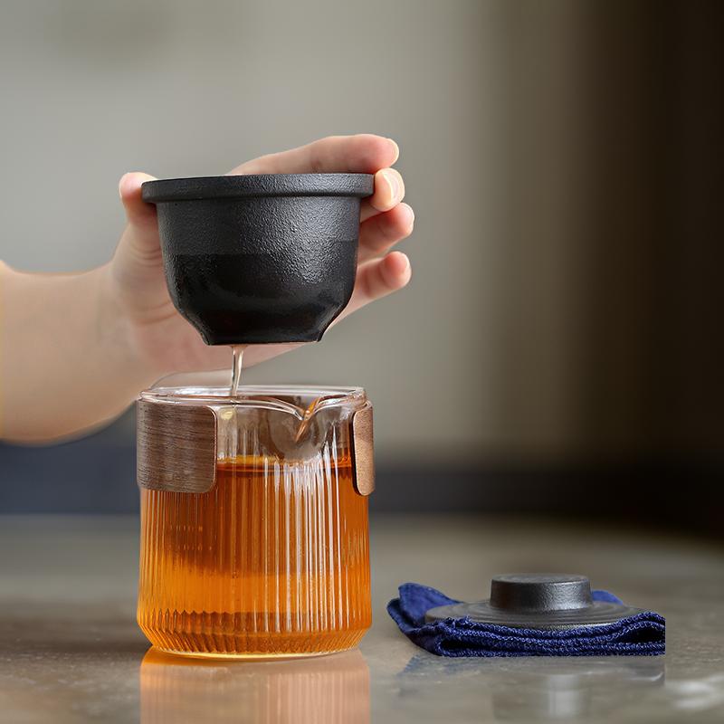 [SALE]"Wood Talk" Handmade Black Pottery Easy Brew Outdoor Teaset With Protective Case-TeaTsy Official Website