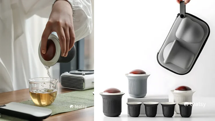 "Red-crowned Crane" Ceramic Travel Tea Set