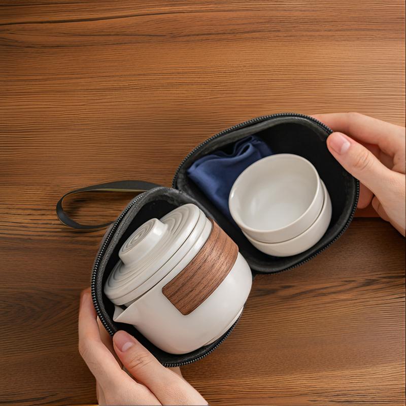 [Gift Season FLASH Deal]“Simple Joy" White Porcelain Portable Tea Set with Protective Case-TeaTsy Official Website
