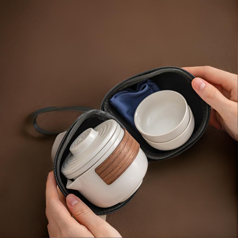 [Gift Season FLASH Deal]“Simple Joy" White Porcelain Portable Tea Set with Protective Case-TeaTsy Official Website