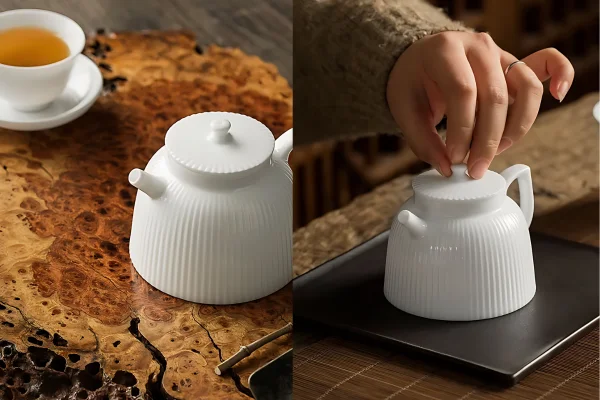 Vertical Pattern Dehua White Porcelain Teapot