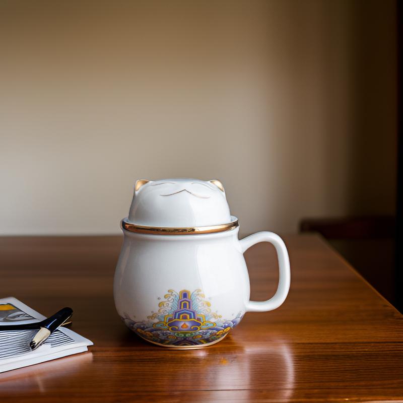 “Lucky Kitten” Porcelain Tea Mug with Infuser