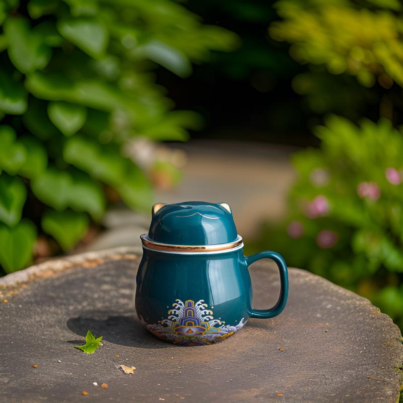 “Lucky Kitten” Porcelain Tea Mug with Infuser