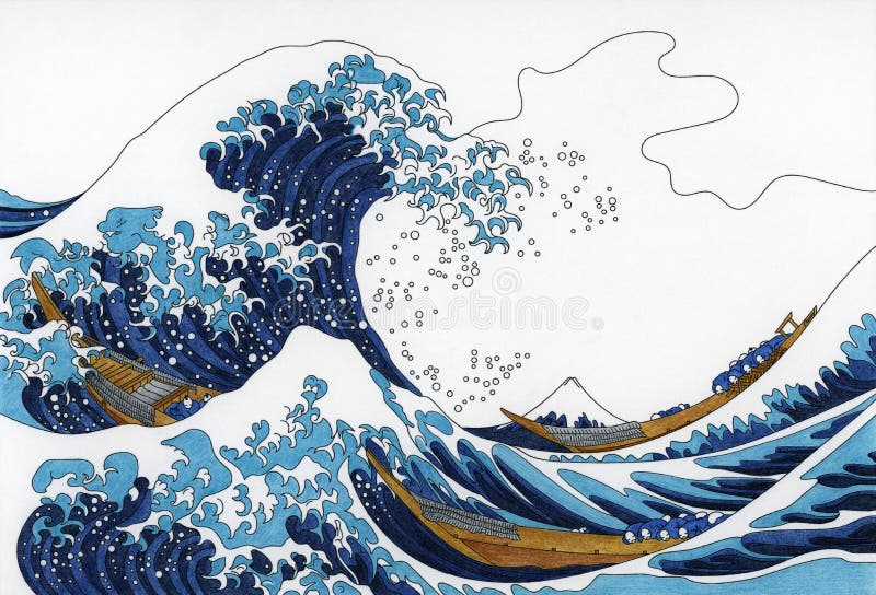 葛饰北斋《神奈川冲浪里》成人着色页库存例证. 插画包括有海洋, 博物馆, 业余爱好, 艺术, 极大- 113621715