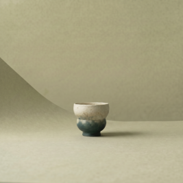 Lake Veil Gourd Tea Cup with waist-cinched silhouette and layered gradient glaze