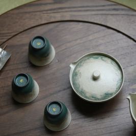 Lake Veil stoneware collection flat lay &mdash; full tea ceremony set