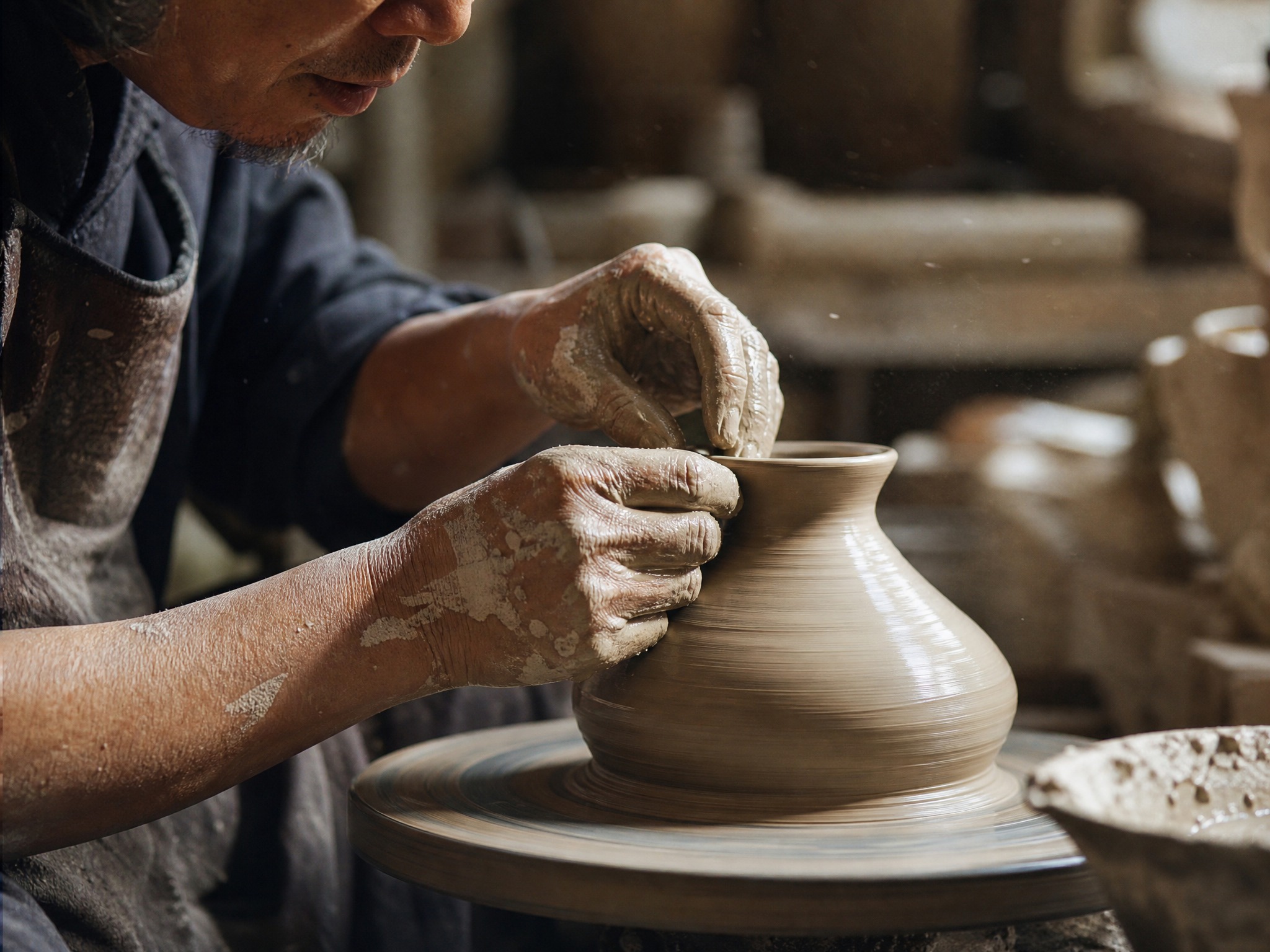 Lake Veil Jingdezhen stoneware tea set &mdash; teapot, gaiwan, fair cups and tea cups arranged on a tea table