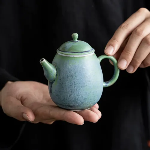 [New Arrival]"Spring Peak" - Artisanal Blue-Green Gradient Kiln Transformation Gongfu Teapot