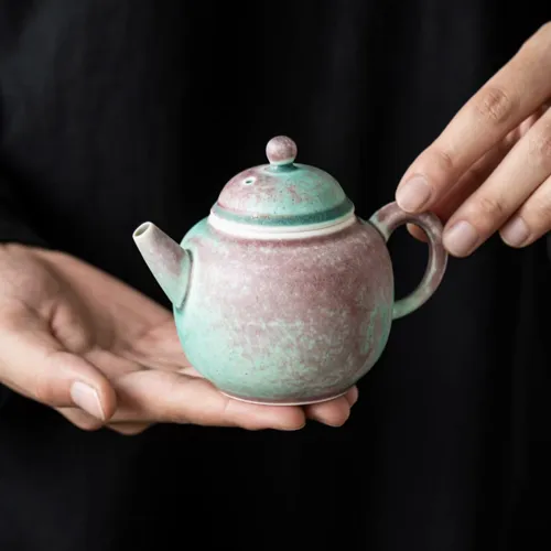 [New Arrival]"Blush Spring" - Artisanal Pink-Green Kiln Transformation Gongfu Teapot