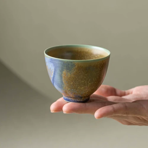 [Spring Special]Thousand Miles of Rivers and Mountains/千里江山(Qian Li Jiang Shan) - Handmade Crystalline Glaze Glaze Curved-Bellied Teacup