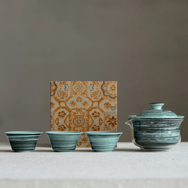 “Ripple” – Hand-Brushed Glaze Natural Texture Tea Set