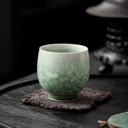 [New Arrival]"Spring Dew" - Artisanal Soft Green Kiln Transformation Teacup