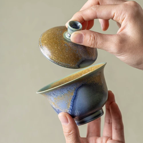[Spring Special]Thousand Miles of Rivers and Mountains/千里江山(Qian Li Jiang Shan) - Handmade Crystalline Glaze Gaiwan