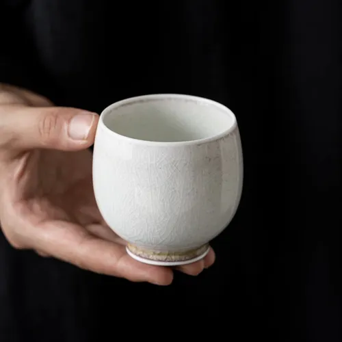 [New Arrival]"Moon Haze" - Artisanal Ice Crackle Kiln Transformation Gongfu Teacup