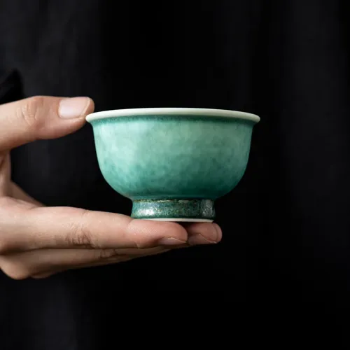 [New Arrival]"Cyan Mist" - Artisanal Deep Green Kiln Transformation Gongfu Teacup