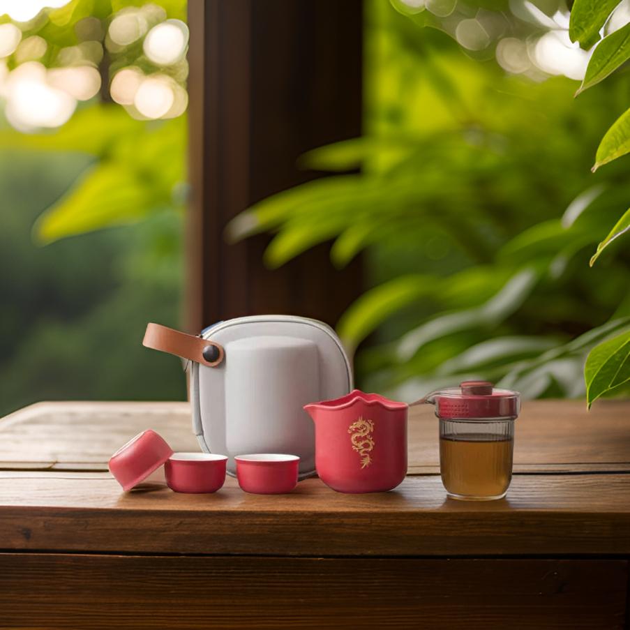 "Auspicious Dragon" - Handmade Portable Tea Set With Protective Case-TeaTsy Official Website