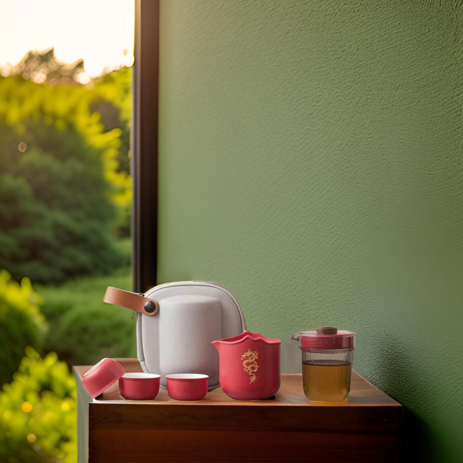 "Auspicious Dragon" - Handmade Portable Tea Set With Protective Case-TeaTsy Official Website