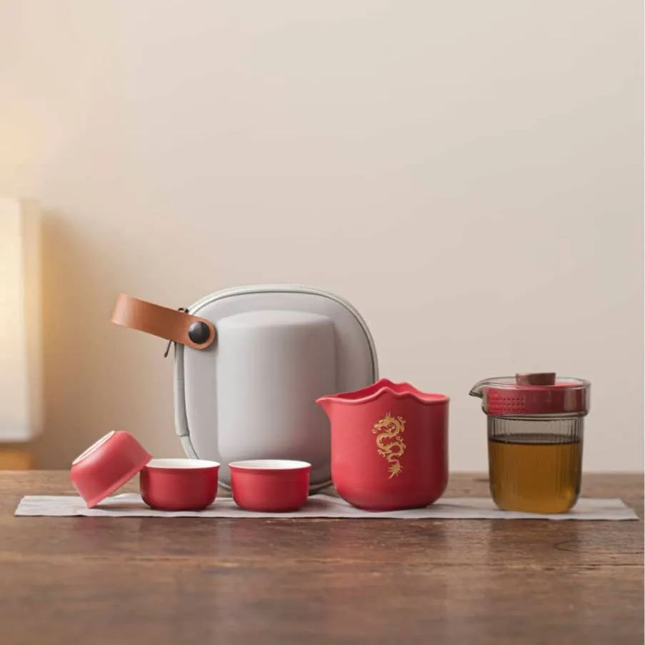 "Auspicious Dragon" - Handmade Portable Tea Set With Protective Case-TeaTsy Official Website