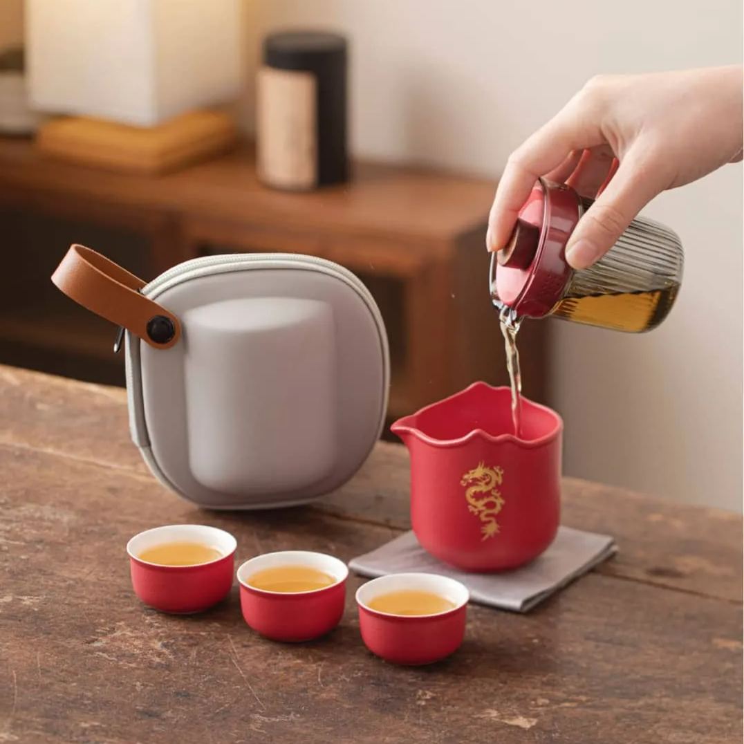 "Auspicious Dragon" - Handmade Portable Tea Set With Protective Case-TeaTsy Official Website