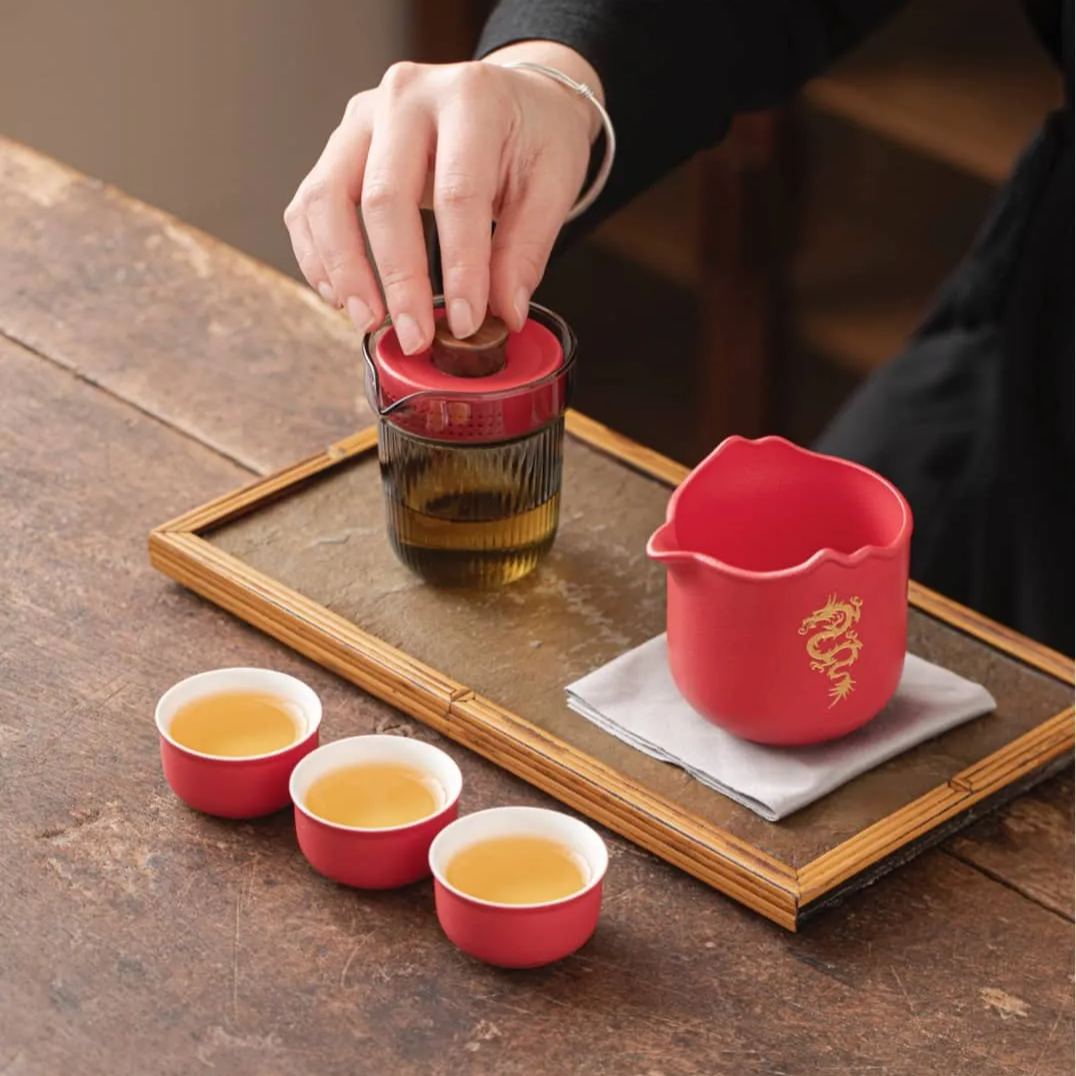 "Auspicious Dragon" - Handmade Portable Tea Set With Protective Case-TeaTsy Official Website