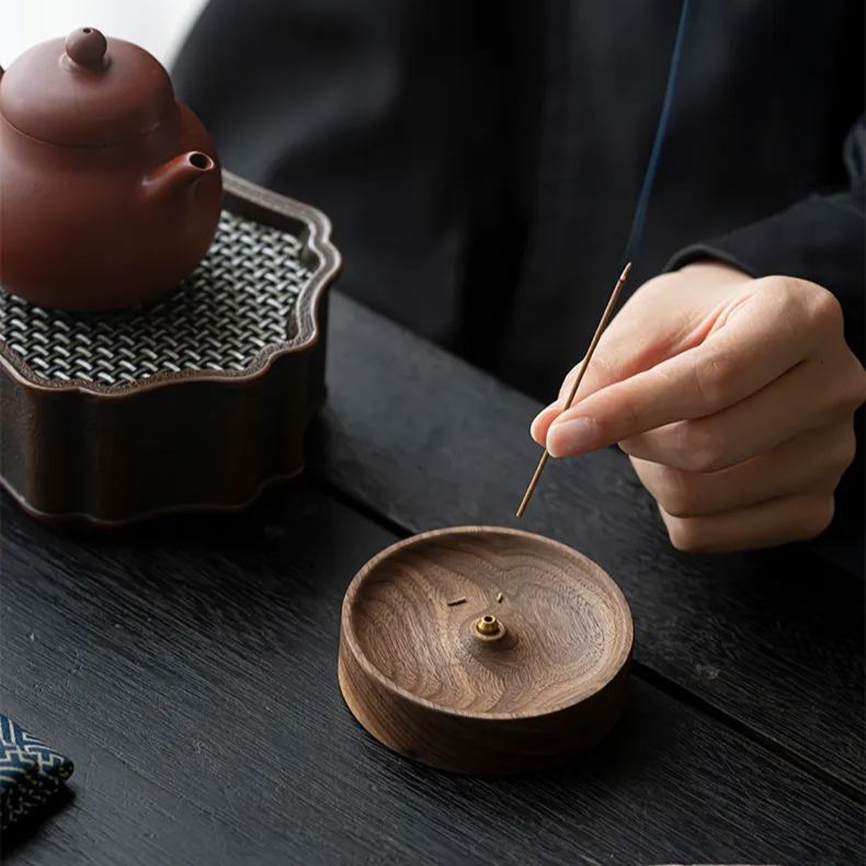 "Zen Circle" - Handcrafted Walnut Incense Holder-TeaTsy Official Website