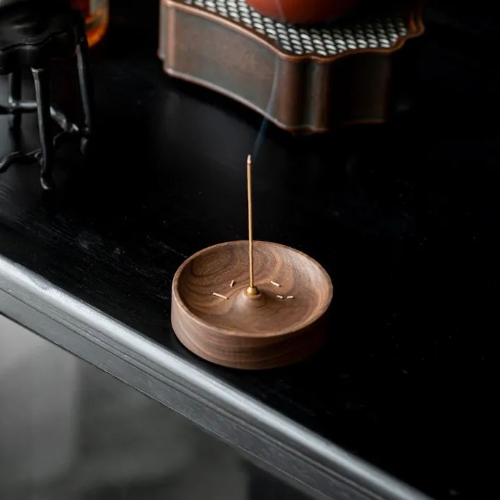 "Zen Circle" - Handcrafted Walnut Incense Holder-TeaTsy Official Website