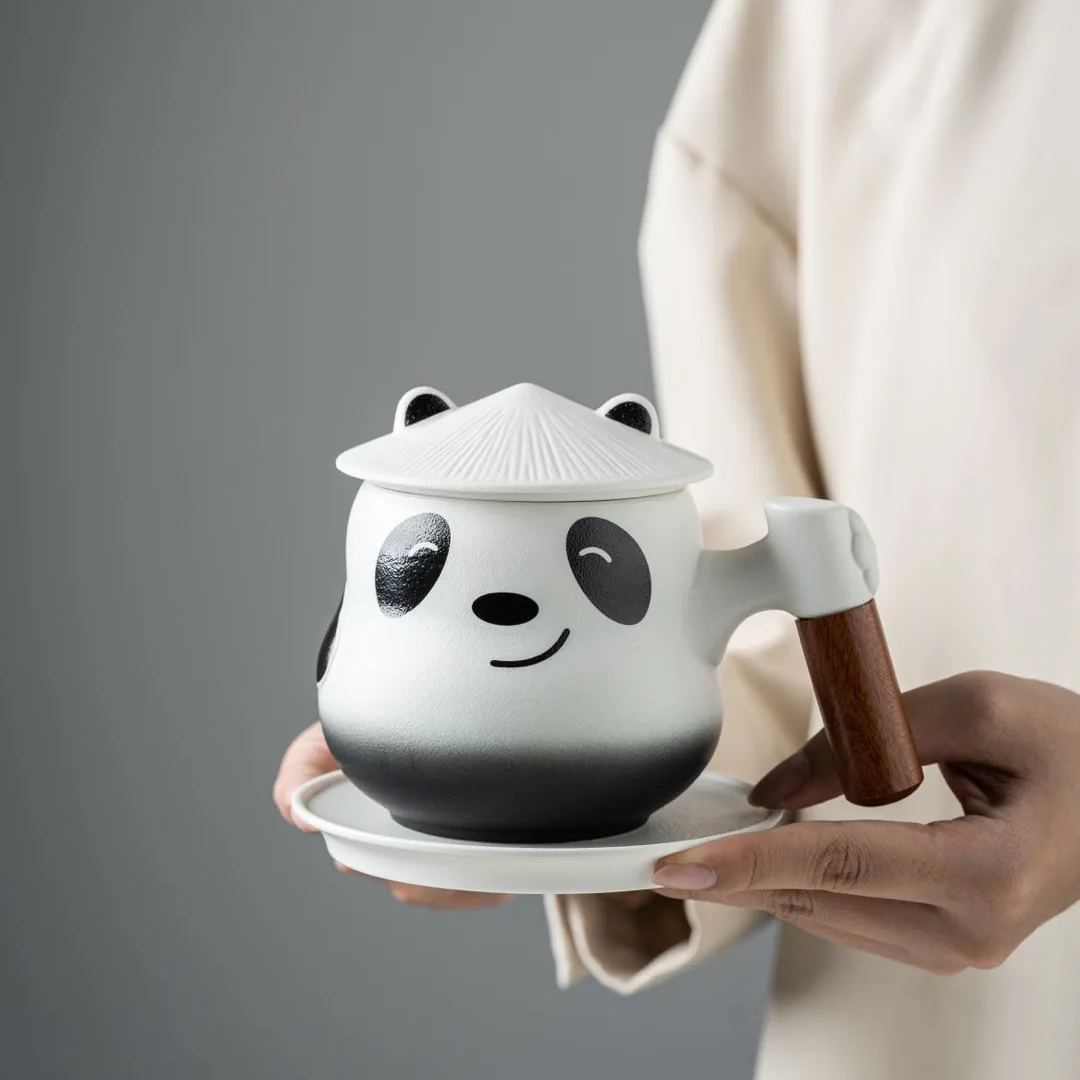 "Twin Panda" - Handmade Ceramic Tea Mug With Infuser-TeaTsy Official Website