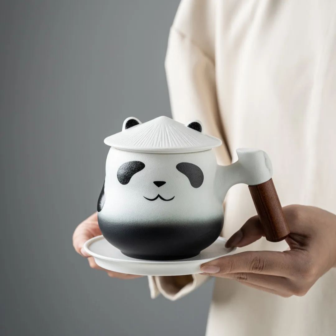 "Twin Panda" - Handmade Ceramic Tea Mug With Infuser-TeaTsy Official Website