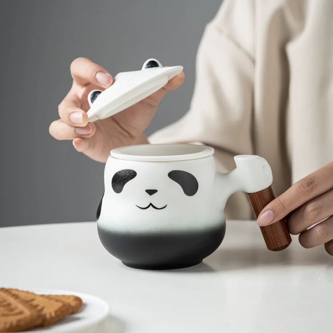 "Twin Panda" - Handmade Ceramic Tea Mug With Infuser-TeaTsy Official Website