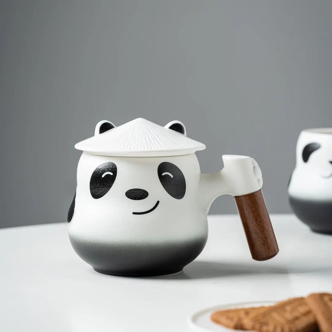 "Twin Panda" - Handmade Ceramic Tea Mug With Infuser-TeaTsy Official Website