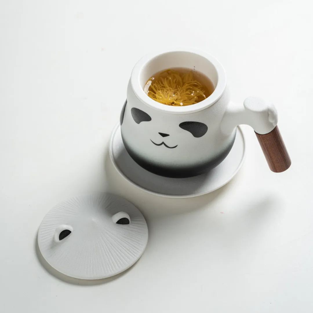 "Twin Panda" - Handmade Ceramic Tea Mug With Infuser-TeaTsy Official Website