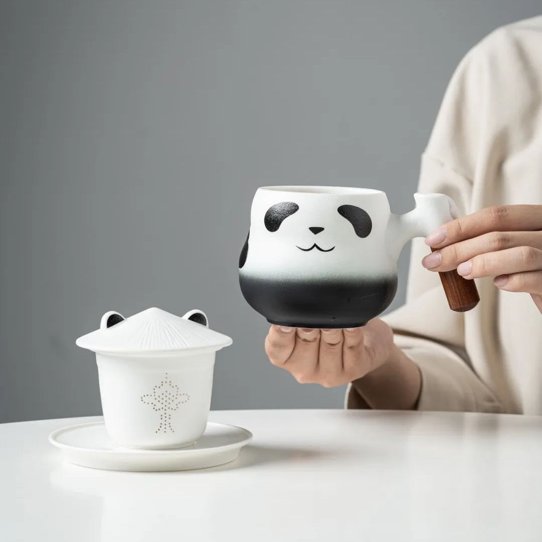 "Twin Panda" - Handmade Ceramic Tea Mug With Infuser-TeaTsy Official Website