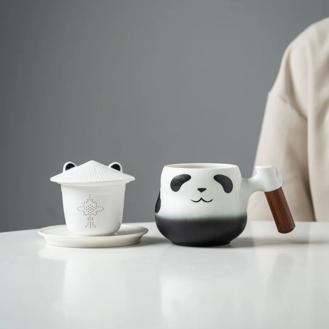 "Twin Panda" - Handmade Ceramic Tea Mug With Infuser-TeaTsy Official Website