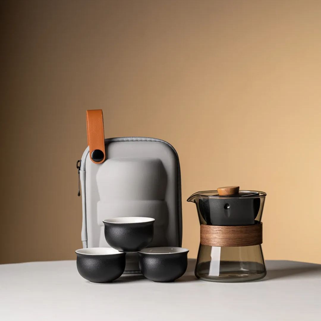 “Vortex Kit” - Heat-Resistant Glass Handled Teapot with Rotating Strainer Travel Set-TeaTsy Official Website