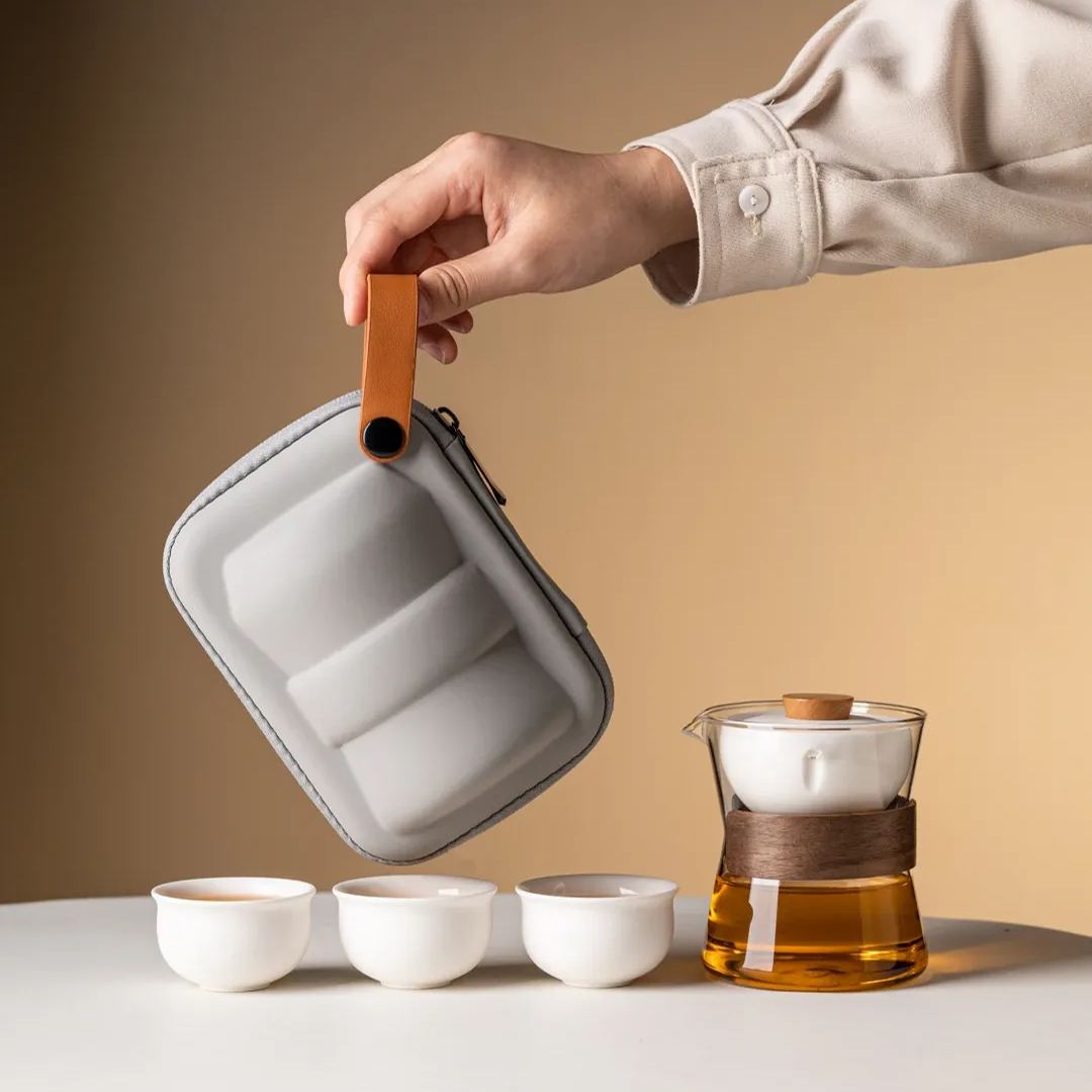 “Vortex Kit” - Heat-Resistant Glass Handled Teapot with Rotating Strainer Travel Set-TeaTsy Official Website