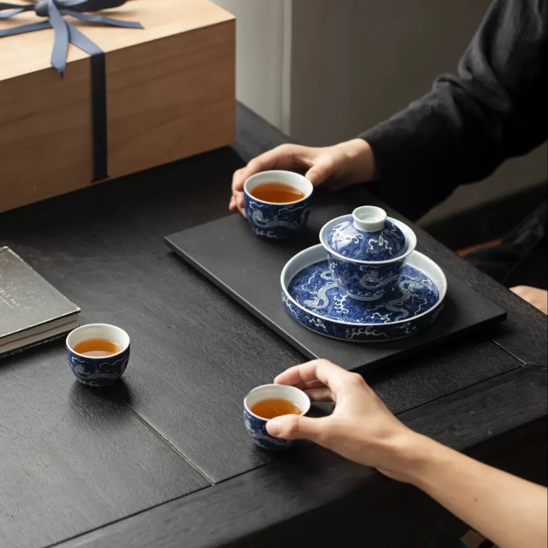 “Auspicious Dragon" Dual-Pattern Blue-and-White Tea Set-TeaTsy Official Website