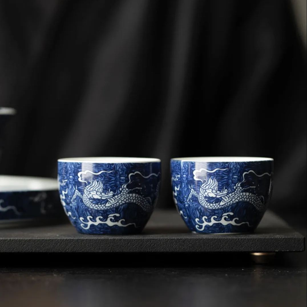 “Auspicious Dragon" Dual-Pattern Blue-and-White Tea Set-TeaTsy Official Website