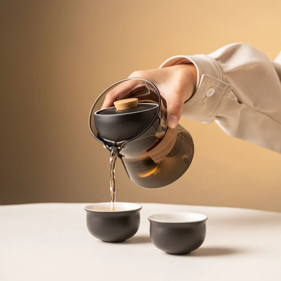 [Winter SALE]“Vortex Jingmai” - Heat-Resistant Glass Handled Teapot with Rotating Strainer Travel Set