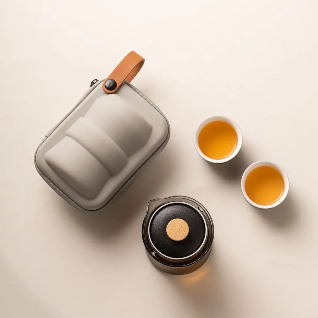 “Vortex Jingmai” - Heat-Resistant Glass Handled Teapot with Rotating Strainer Travel Set-TeaTsy Official Website