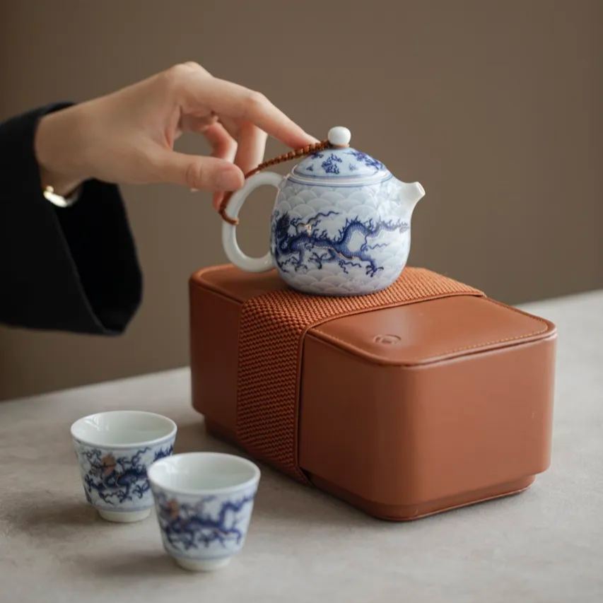 [Summer SALE]“Whispers of the Dragon" - Portable Dehua Porcelain Gongfu Tea Set