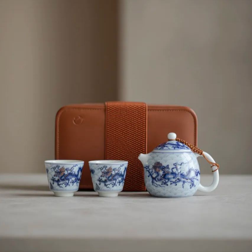[Summer SALE]“Whispers of the Dragon" - Portable Dehua Porcelain Gongfu Tea Set
