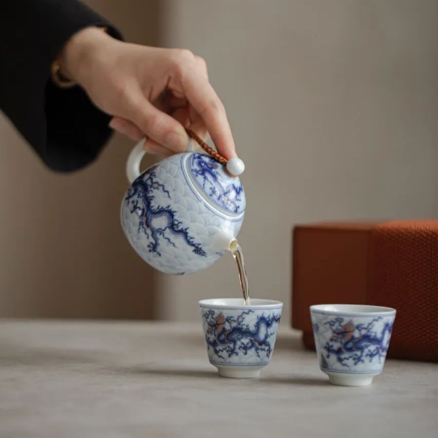 [Summer SALE]“Whispers of the Dragon" - Portable Dehua Porcelain Gongfu Tea Set