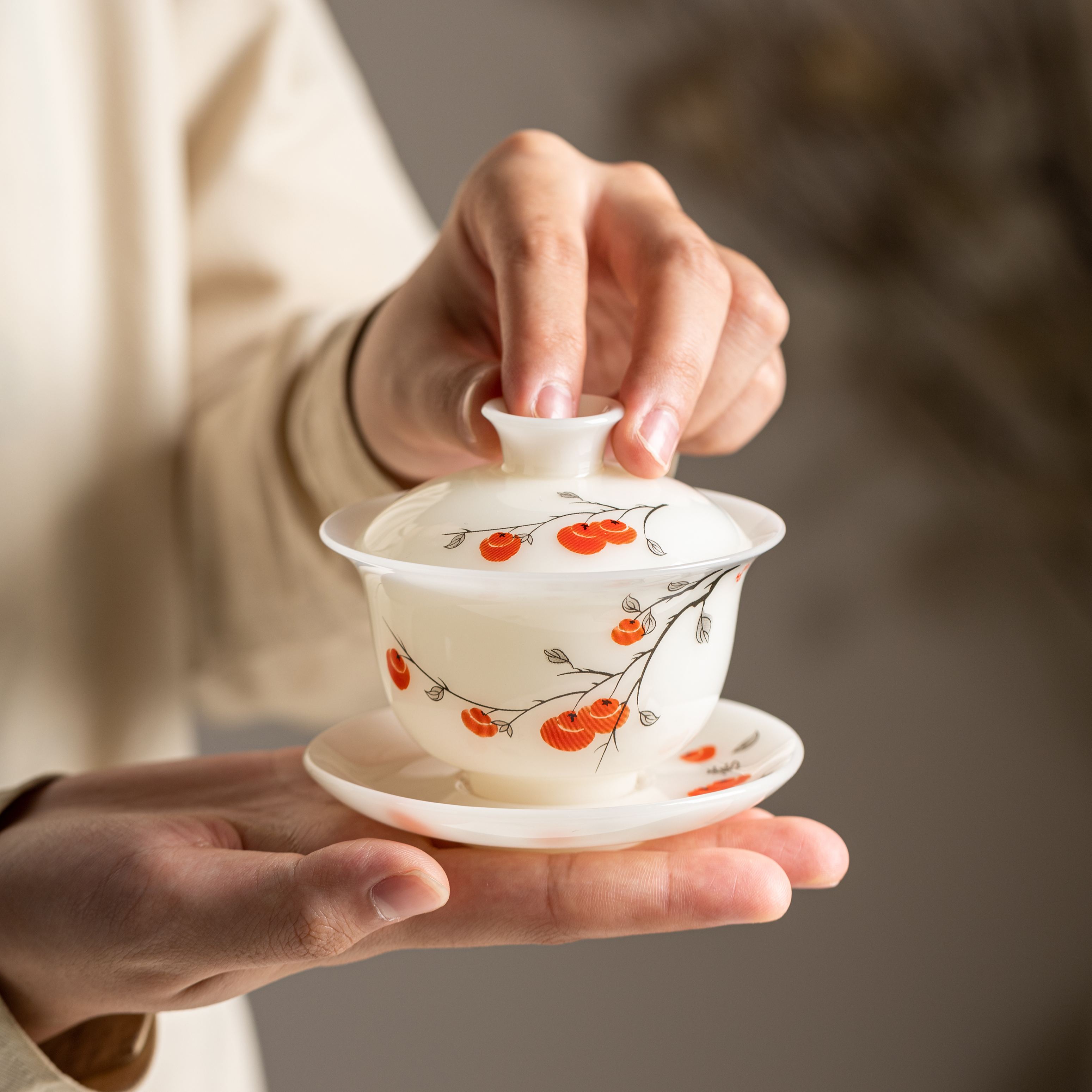 "Ruyi Persimmon" - PuYu(璞玉) White Porcelain Tea Gift Set-TeaTsy Official Website
